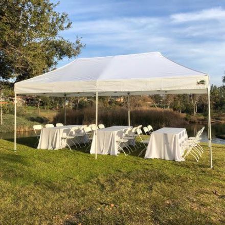 10X20 Canopy, 3 Tables with Linen & 18 Chairs Rental in San Diego
