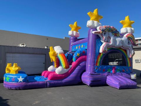 3 in 1 Dual lane unicorn water slide w Pool combo (sku W315)