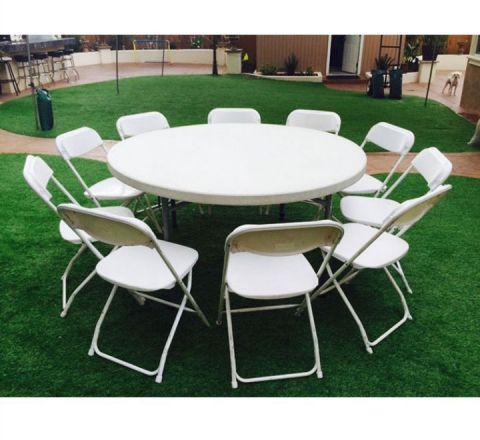 White Round Table with 10 Chairs Package Rental in San Diego
