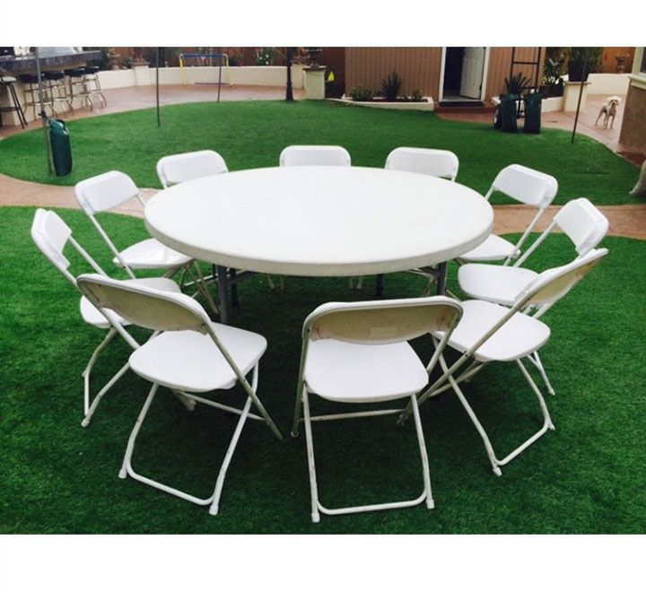 White Round Party Table With 10 Chairs, Round Table Party Packages